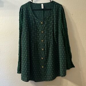 Zolucky green blouse with lace sleeves size 2XL